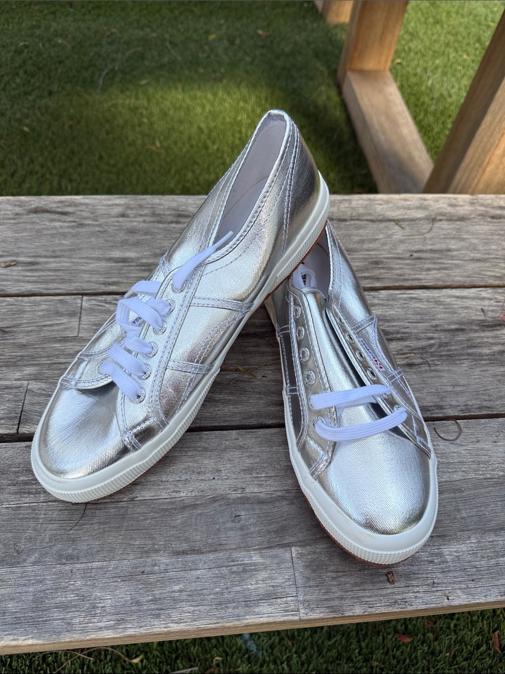 Superga Silver Low-Top Lace-Up Sneakers NEW